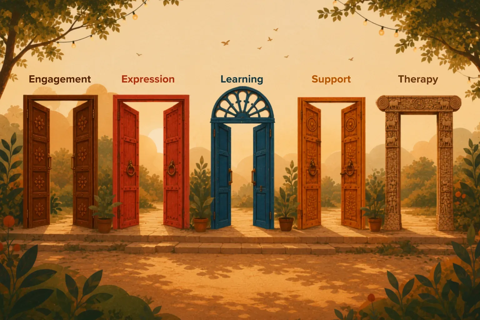 Illustration of the five doors
